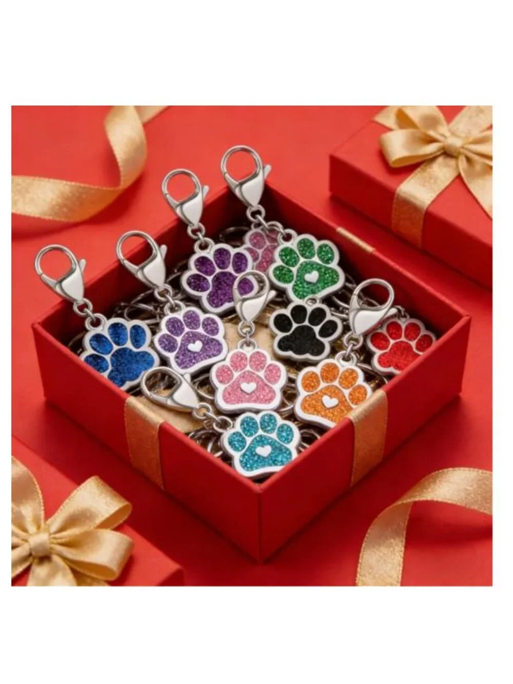 Paw Print Keychains Set of 18 Glitter Animal Cat Dog Claw Keyring Pet Memorial